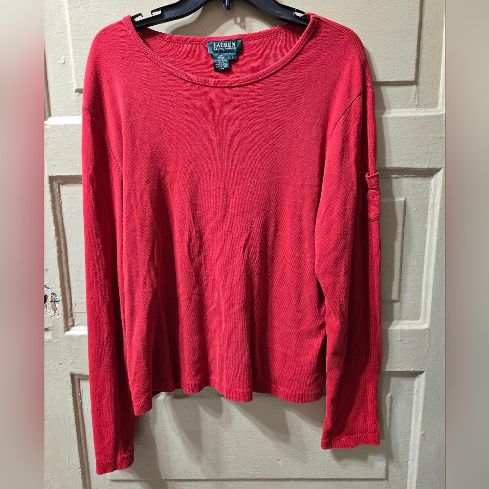 Lauren Ralph Lauren Green Label 100% Cotton Red Long Pocket Sleeve GUC Size: L